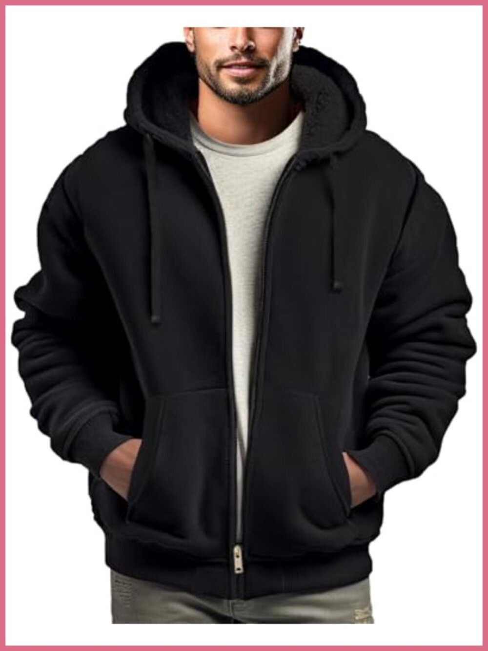 Men's Sherpa Lined Full Zip Hoodie Fleece Jacket Warm Winter Sweatshirt